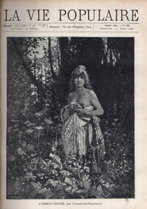 A Naked Young Woman, Standing and Covering Her Body with a Blanket, Surrounded by Vegetation and Trees