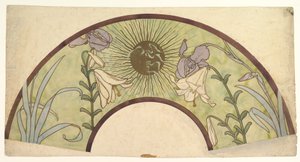 Design for a Fan with Sunburst, Lilies, and Irises, late 19th - mid 20th century by Alphonse Mucha