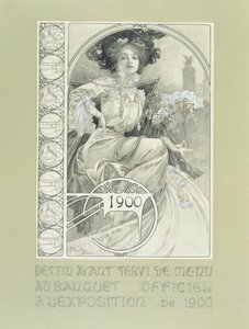 Official Banquet of the Paris International Exhibition 1900. Design for the Menu by Alphonse Mucha