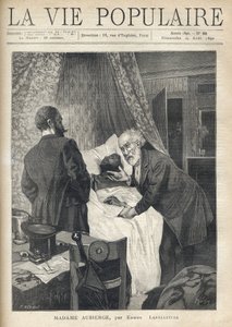 Two men lean over a bed to see a man