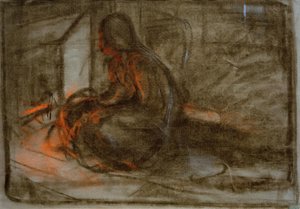 Woman Sitting by the Fire
