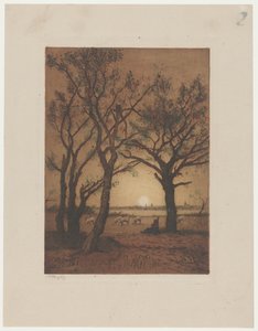 Landscape with Sheep at Sunset by Alphonse Stengelin (signed by artist)