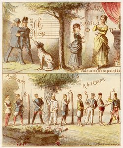 Accolade, Value of Dotted Note, Measures in Two and Four Time - Engraving from the Musical Alphabet of Mlle Lili, by Angelino Trojelli. Library & Education and Recreation Store J. Hetzel & Co, Paris by Alphonse Victor Baumann