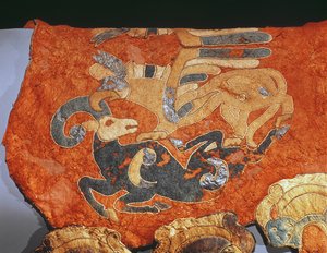 Saddle Cover Decorated with Griffin Attacking a Mountain Goat