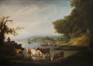 A Calm Watering Place--Extensive and Boundless Scene with Cattle by Alvan Fisher