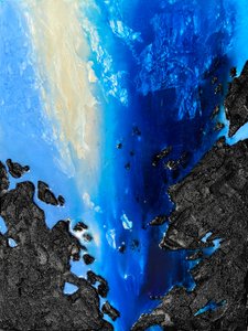 Deep Blue Coastal Abstract by Alyson Storms