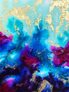 Fluid Blue Gold Abstract by Alyson Storms