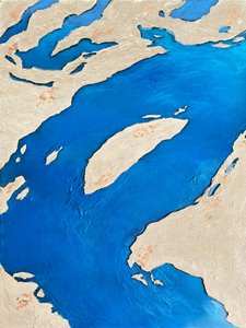 Winding Blue River Landscape by Alyson Storms