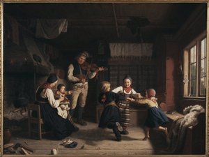 Sunday Evening in a Farmhouse in Dalarna by Amalia Lindegren