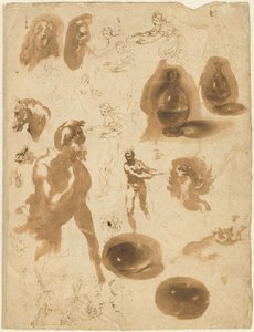 Studies of Glass Jars and Figures (recto) by Ambrogio Figino