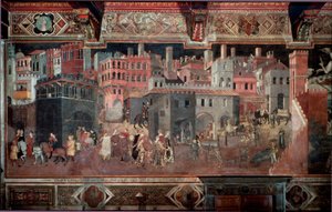 The effects of good and bad government on the city and the country (detail)