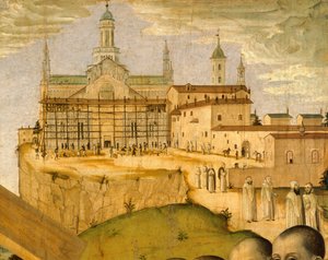 Construction of the Certosa di Pavia, by Ambrogio da Fossano known as Bergognone, detail