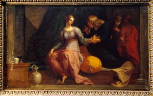 The doctor Acestinus examines Chariclee Illustration of The Ethiopics or History of Love of Theagene and Chariclee by Heliodore (Heliodoros) by Emese (4th century AD) by Ambroise Dubois