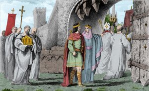 Chilperic I (539-584) in a Religious Procession - Chilperic I, after the murder of Sigebert, entered Paris following a procession in order not to appear to violate the oath he had made to come only with the consent of his brothers. Brunehaut (or Brunehilde