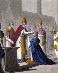 Louis II was consecrated a second time at the Council of Troyes by John VIII in 879 (detail). Designed and engraved by Ambroise Tardieu in 1825 by Ambroise Tardieu