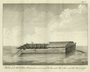 Sketch of a Flat Bottom Boat, such as are Used to Descend the Ohio and the Mississippi, Published in 1826 by Ambroise Tardieu