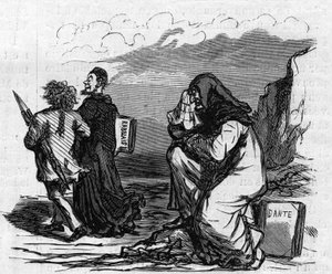 Poor Dante starts crying when he sees Gustave Dore with Rabelais (cartoon)