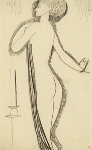 Standing Female Nude in Profile with Lighted Candle by Amedeo Modigliani