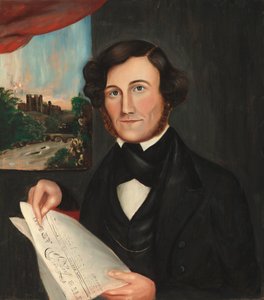 Man Named Hubbard Reading "Boston Atlas" by American 19th Century