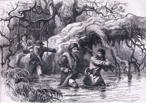 Clarke and his soldiers crossing the Wabash, illustration from Cassells History of the United States published by Cassell, Petter & Galpin, c.1900 by American English school