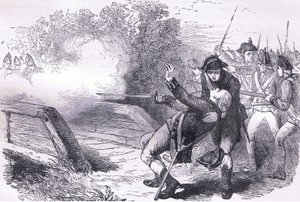 Death of Isaac Davis, illustration from Cassells History of the United States published by Cassell, Petter & Galpin, c.1900