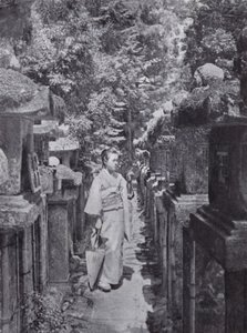 A Fair Devotee Counting the Stone Lanterns at Kasuga by American Photographer (after)