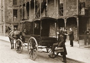 An ambulance at Bellevue Hospital, New York City, 1896