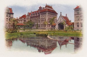 Chicago: Hull Court, from Botany Pond, Anatomy Building and Hull Gate by American Photographer
