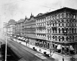 East side of State Street looking North from Madison Street, Chicago, c.1878