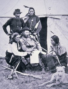 General George A. Custer with his Indian scouts during the Yellowstone Expedition of 1873 by American Photographer