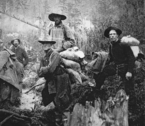 Gold prospectors on the move to Yukon Territory, Canada, during the Klondike Gold Rush (1897-98)