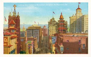 Looking down California Street from Chinatown, San Francisco, California by American Photographer