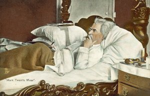 Mark Twain, lying in bed, smoking a cigar by American Photographer