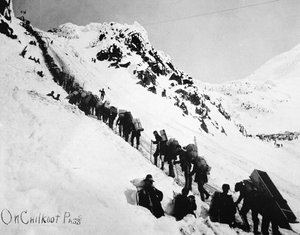 Prospectors climbing the Chilkoot Pass during the Klondike Gold Rush (1897-98)