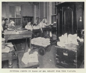 Putting Cents in Bags, Ready for the Vaults by American Photographer