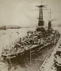 Putting the Finishing Touches to a New American Battleship by American Photographer