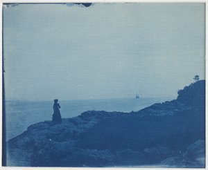 Woman Watching Schooner from a Rocky Promontory