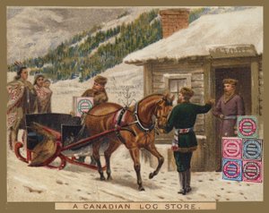 A Canadian Log Store, Huntley and Palmer Advert by American School