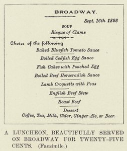 A Luncheon, beautifully served on Broadway for Twenty-Five Cents, Facsimile by American School