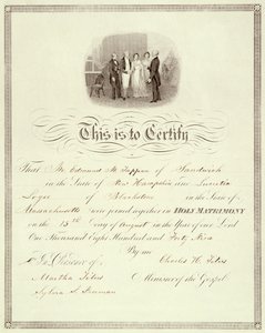 A marriage certificate of 1849 by American School