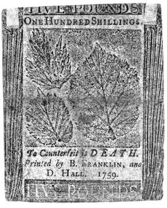 A one hundred shilling note printed by B. Franklin and D. Hall, 1759 by American School