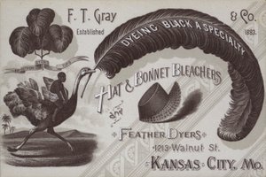 Advertisement for F T Gray, Hat and Bonnet Bleachers and Feather Dyers, Kansas City, Missouri, USA by American School
