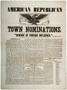 American Republican Town Nominations: Beware of Foreign Influence, c.1845 by American School