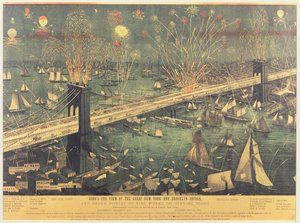 Birds-Eye View of the Great New York and Brooklyn Bridge and the Grand Display of Fireworks on Opening Night by American School