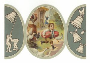 Boy Running Away with Two Giant Eggs by American School