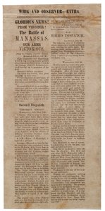 Broadside Announcing the First Battle of Manassas, Whig and Observer Extra, After 22 July 1861