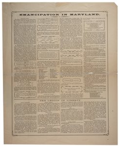 Broadside Regarding Recruitment of African Americans and Celebrating Emancipation in Maryland, Ringwalt & Brown, c.1 November 1864