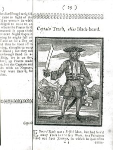 Captain Teach, Alias Black Beard, from History and Lives of All the Most Notorious Pirates and their Crews, London, 1725 by American School