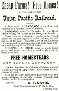 Cheap Farms and Free Homes on the Union Pacific Railroad Line, Advertisement from Appletons Journal, May 4, 1872 by American School