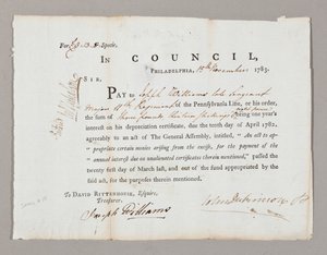 Cheque for Three Pounds and Thirteen Shillings to Joseph Williams, 13th November 1783 by American School